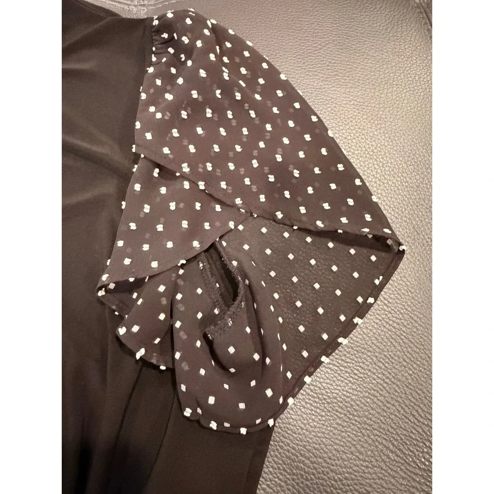Anne Klein Flutter Sleeve Top Black Polka Dot Mesh Women 3X